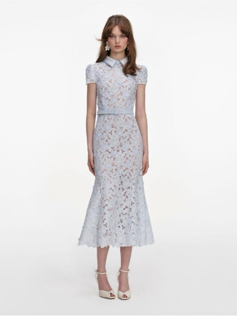 Self-Portrait Powder Blue Lace Midi Dress with Collar